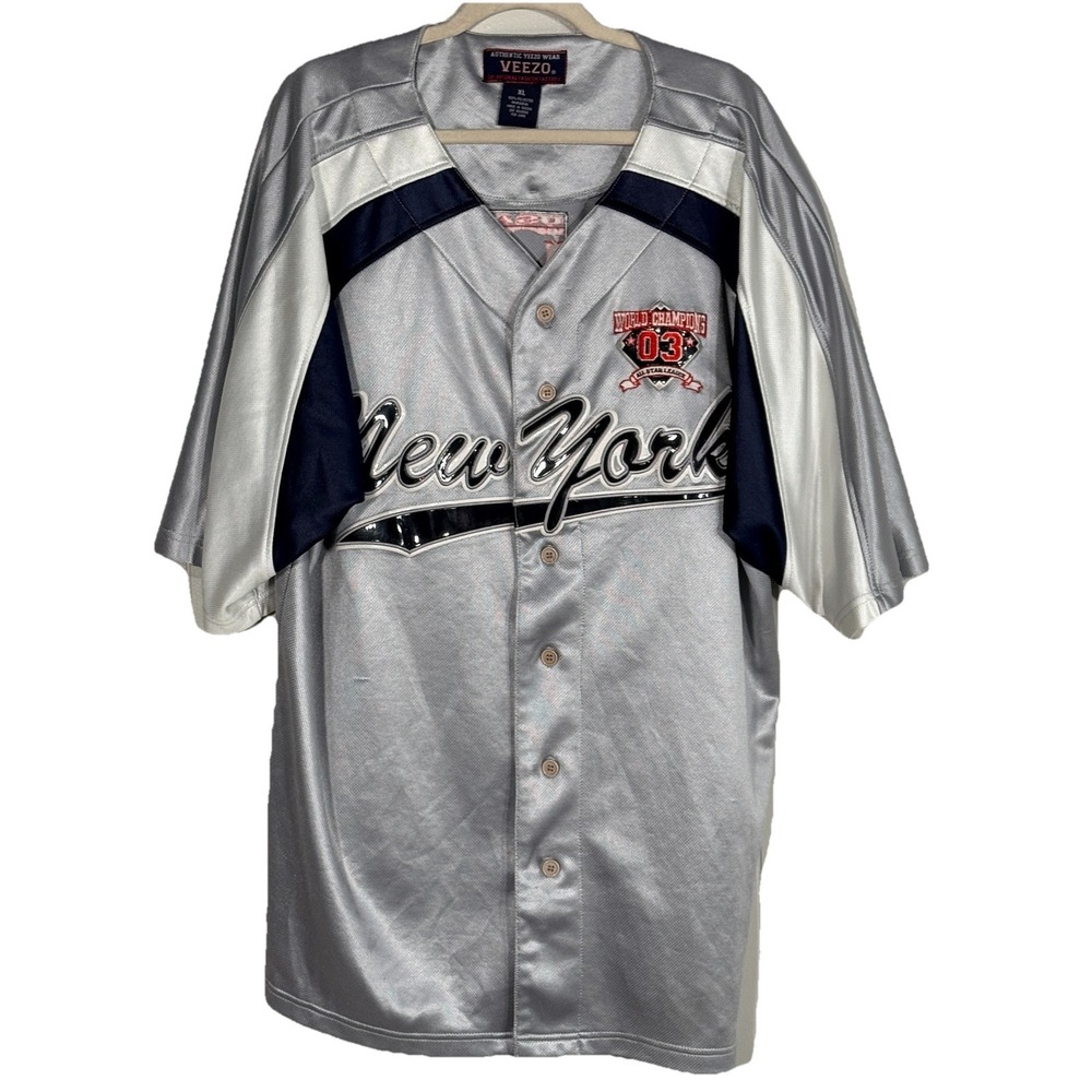 Vintage VEEZO Wear‎ NEW YORK Jersey XL Silver World Champions 03 All-Star League